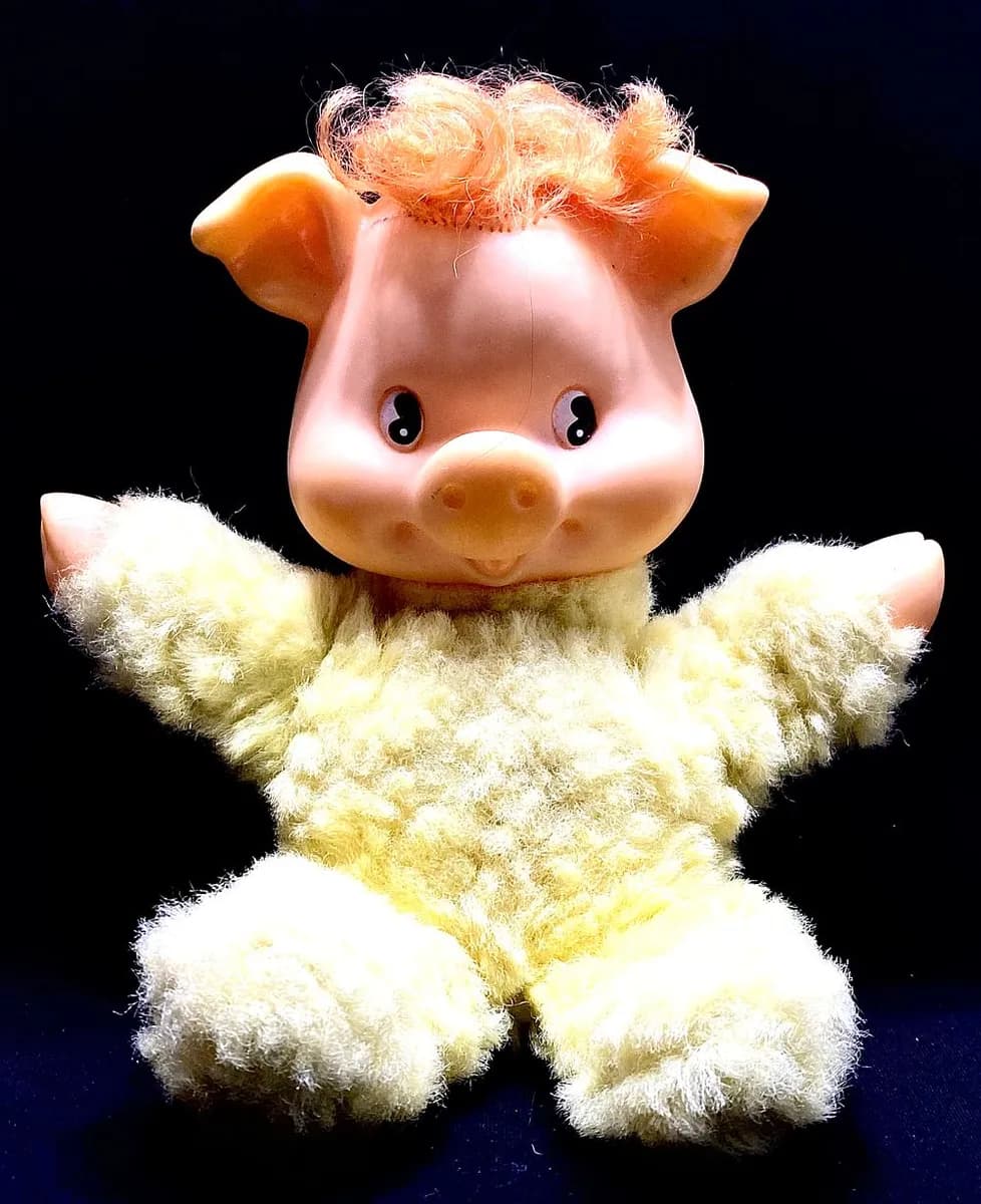 Vintage Soviet Rubber and Fabric Pig Doll 7