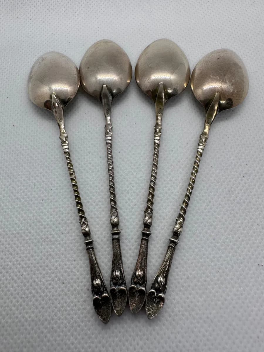 Dutch 835 Silver 'Bokkepoot' Coffee Tea Spoons, Gebr. Niekerk, Set of 4 2