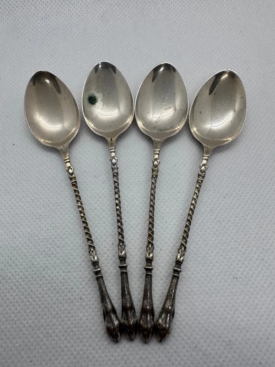 Dutch 835 Silver 'Bokkepoot' Coffee Tea Spoons, Gebr. Niekerk, Set of 4