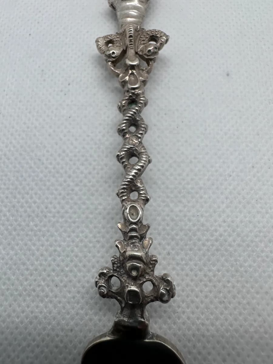 Dutch 833 Silver Serving Fork with Cast Figural Handle 4