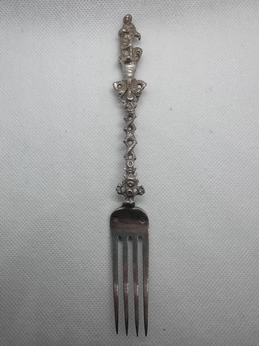 Dutch 833 Silver Serving Fork with Cast Figural Handle