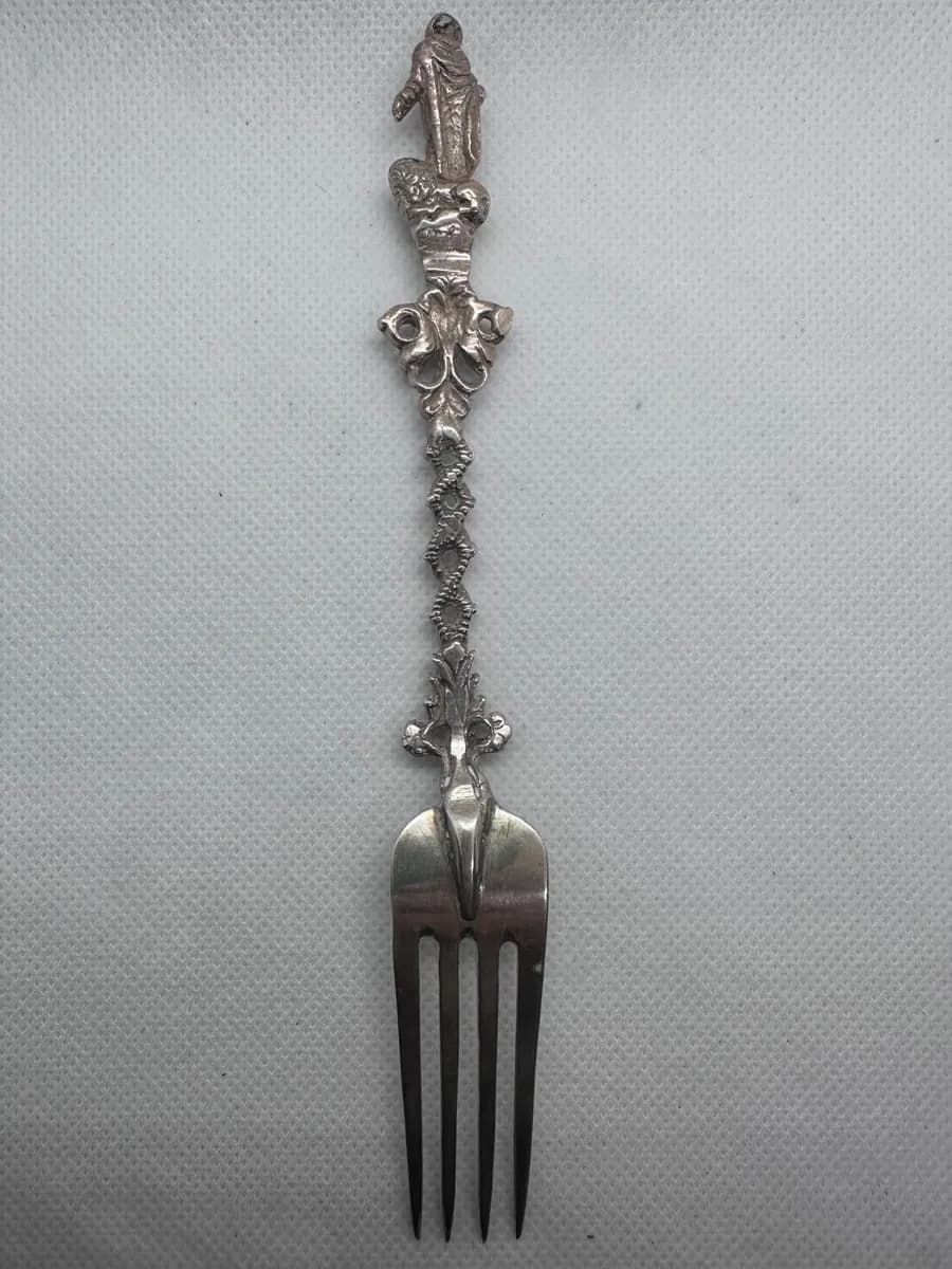Dutch 833 Silver Serving Fork with Cast Figural Handle 2