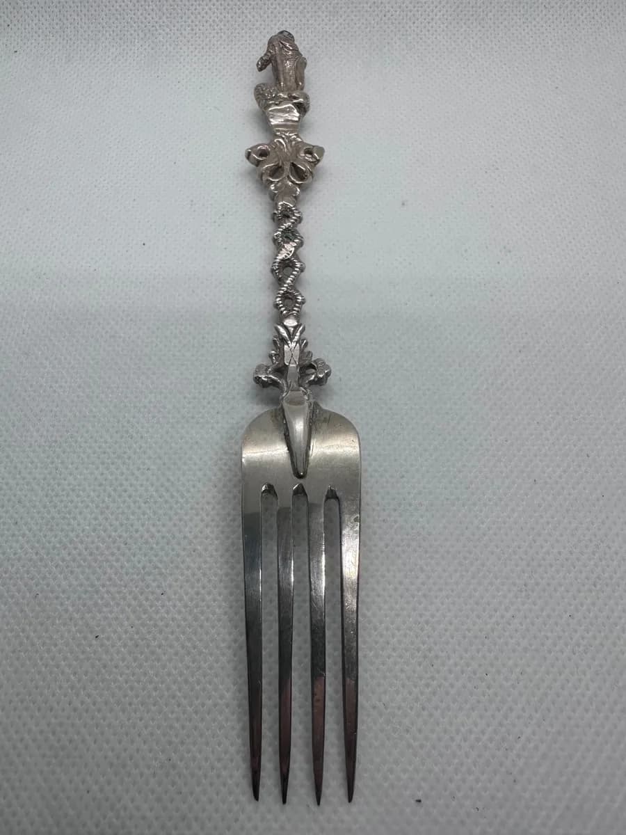 Dutch 833 Silver Serving Fork with Cast Figural Handle 3
