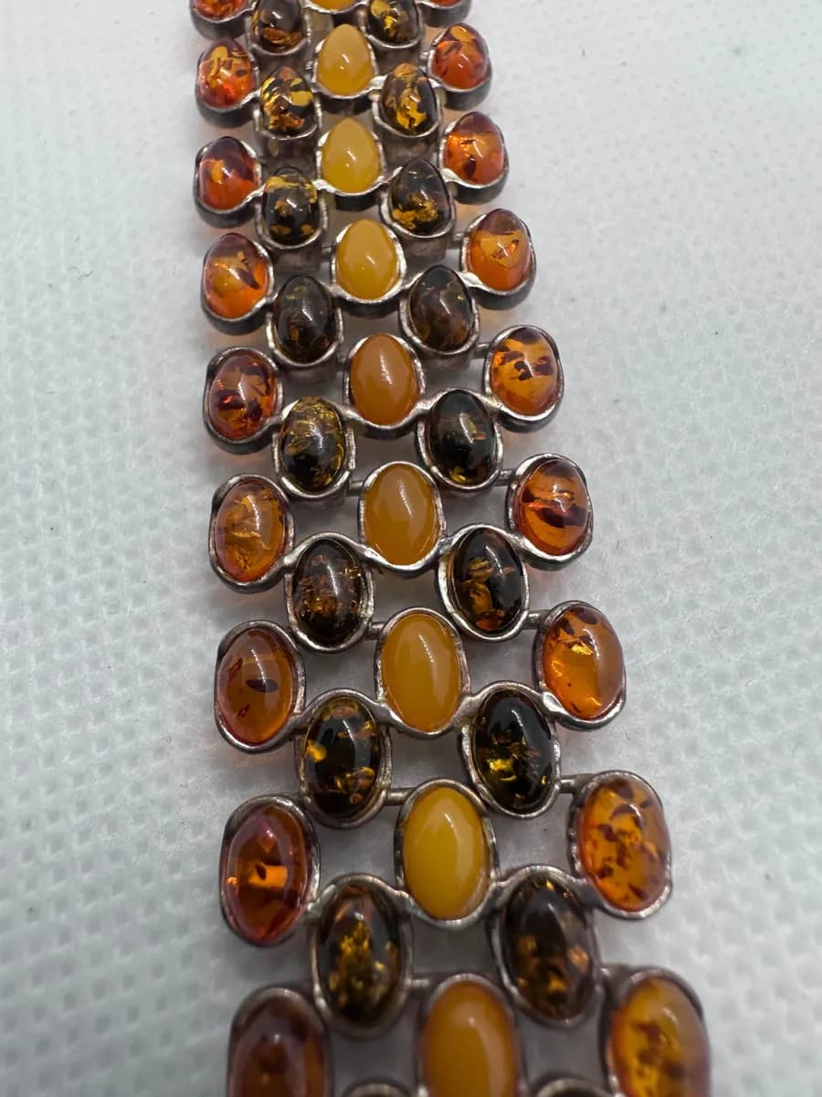 Wide 5-Row Amber Bracelet, Butterscotch, Cognac & Green Amber, 925 Silver, 34.7g 3