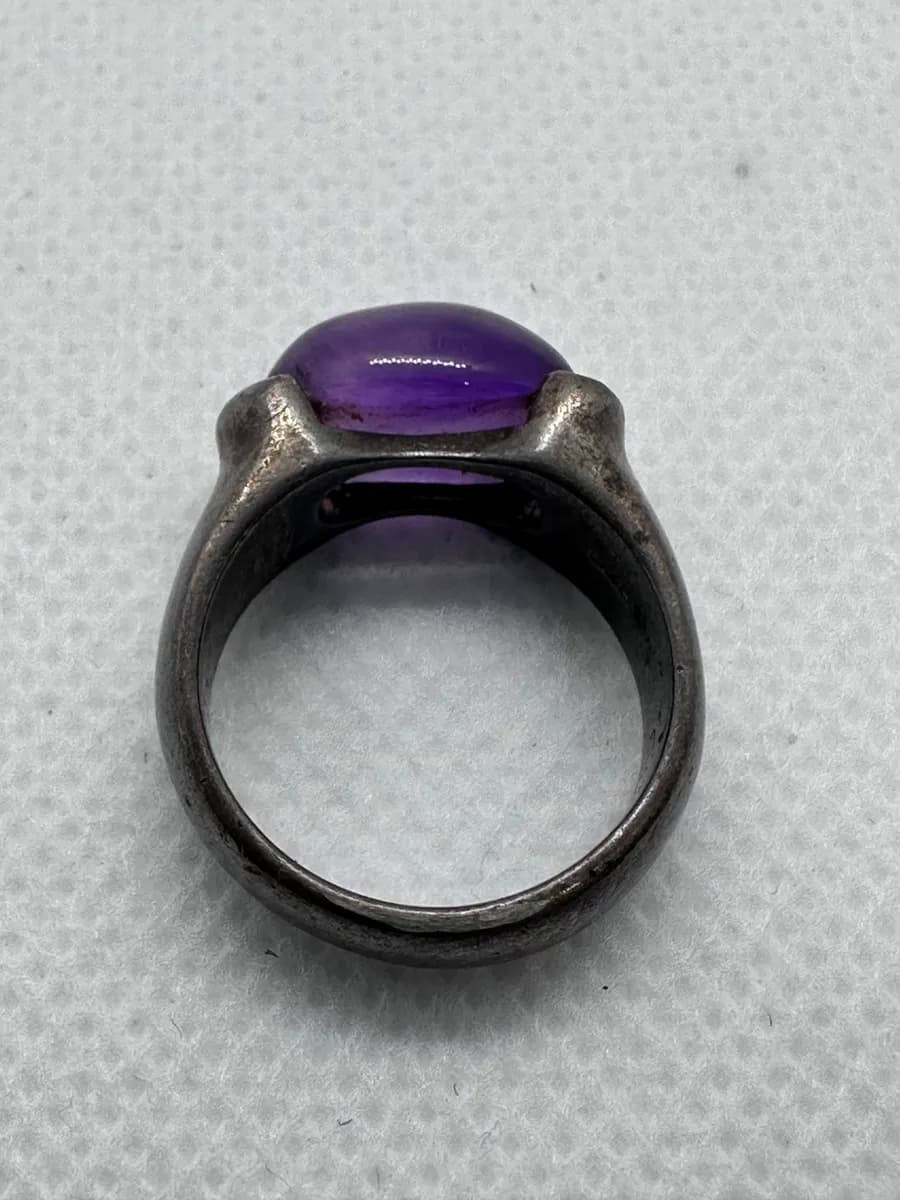 Sterling Silver Ring with Amethyst Cabochon
