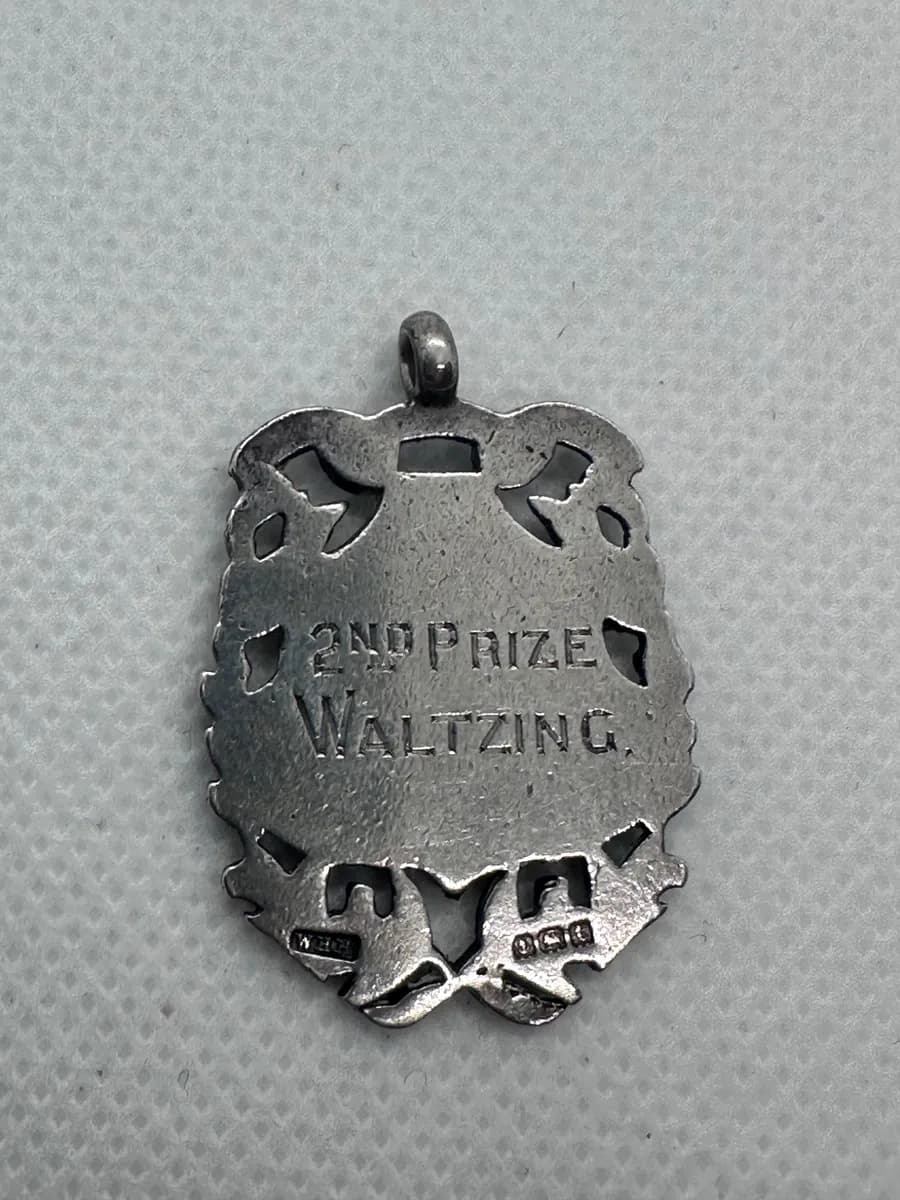 1918 British Sterling Silver & Rose Gold Shield Fob Medal - 2nd Prize Waltzing 2