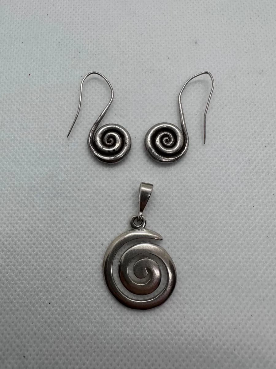 Silver Spiral Earring and Pendant Set