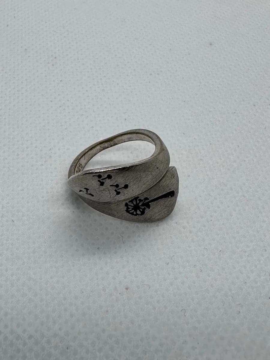 Sterling Silver Wrap Ring with Dandelion Design - US size 6