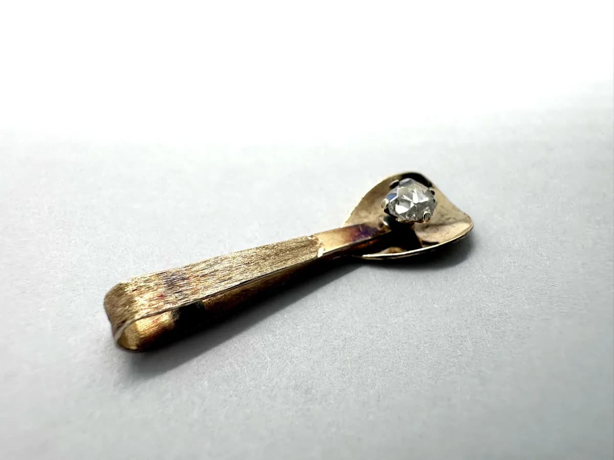 Antique Rose Cut Diamond Pendant, 14k Gold, Mid-Century Modernist Setting