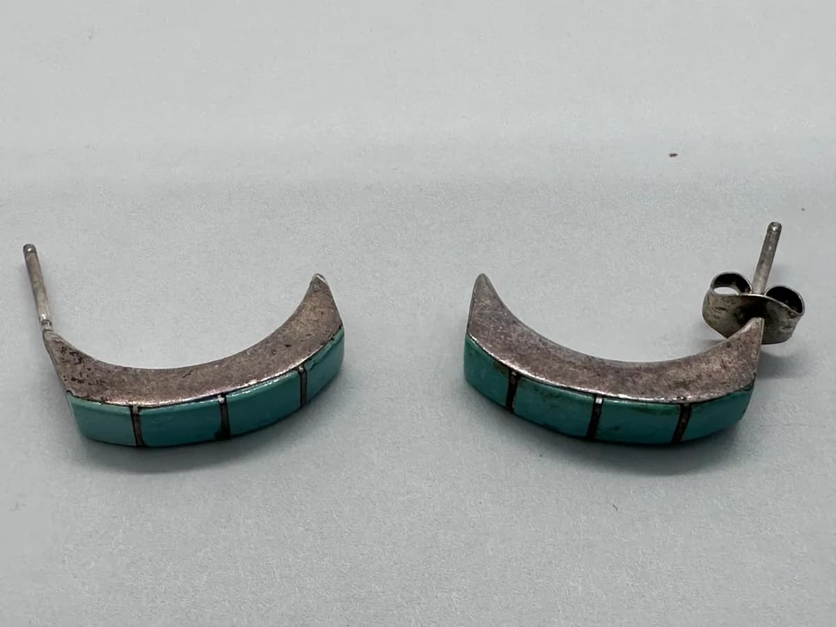 Vintage 925 Sterling Turquoise Channel Inlay Jewelry Set