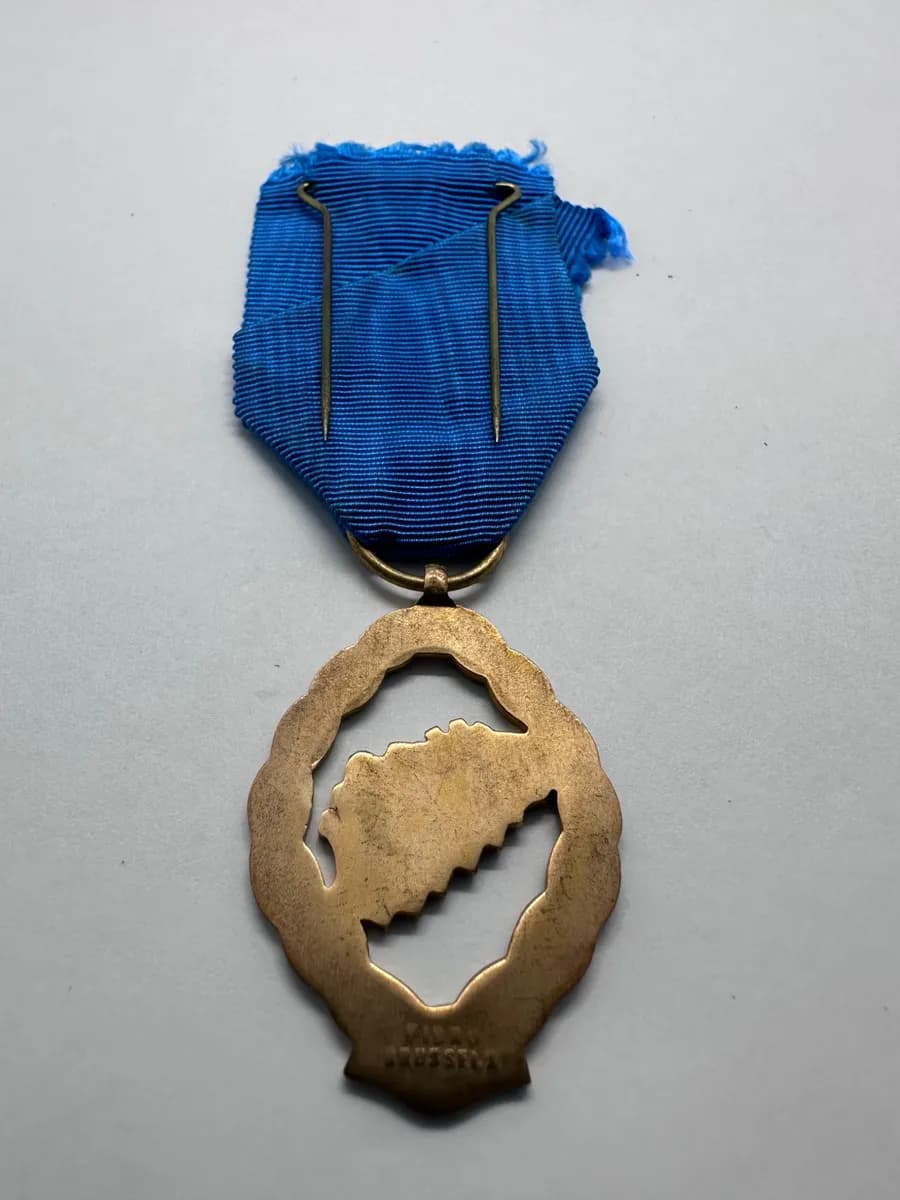 Vintage Fibru Brussels Enamel Medal, Belgium Industry and Agriculture Award, Blue Ribbon 3
