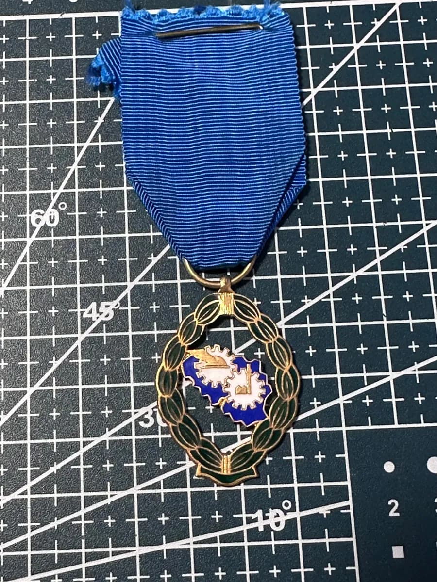 Vintage Fibru Brussels Enamel Medal, Belgium Industry and Agriculture Award, Blue Ribbon 5