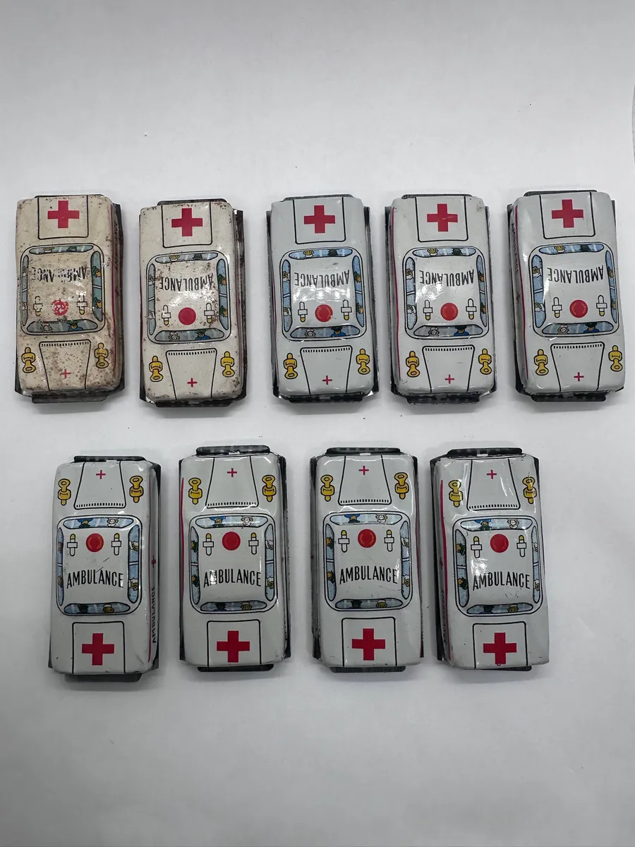 Vintage 1960s Japanese Tin Litho Ambulance Toy Car, Made in Japan
