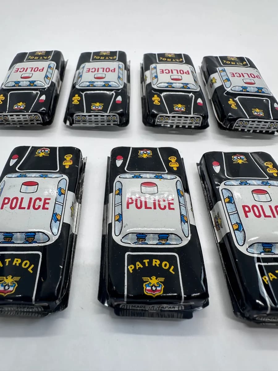 Vintage 1960s Japanese Tin Litho Police Patrol Toy Car, Made in Japan 2