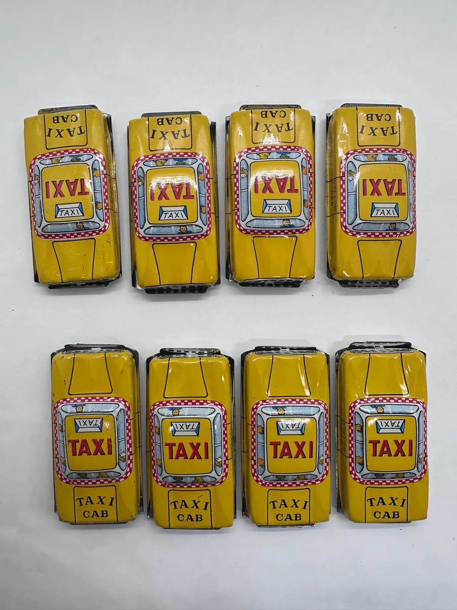 Vintage 1960s Japanese Tin Litho Yellow Cab Taxi Toy Car, Made in Japan