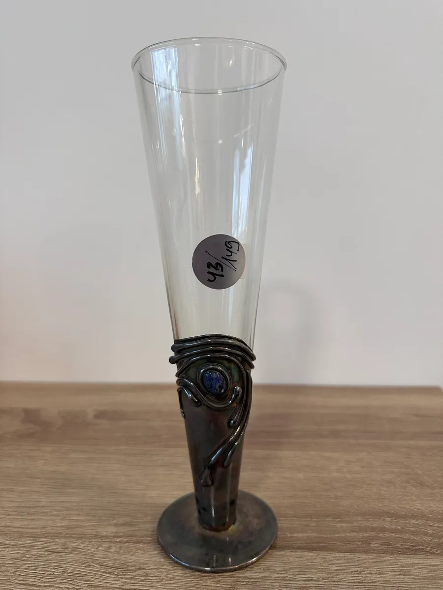 David Barak Art Glass Goblet with Sterling Silver Overlay, Signed 925 (15g) 2
