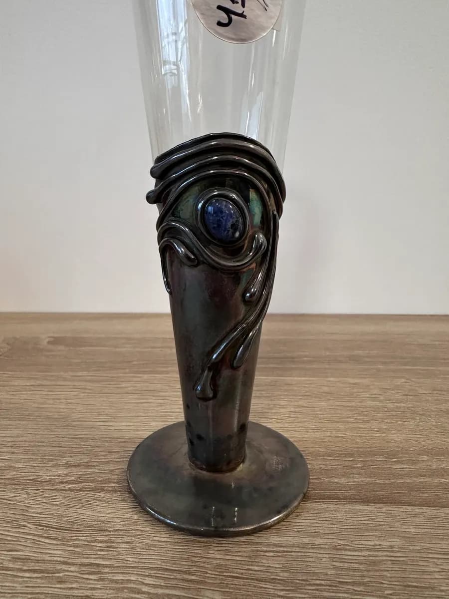 David Barak Art Glass Goblet with Sterling Silver Overlay, Signed 925 (15g) 3