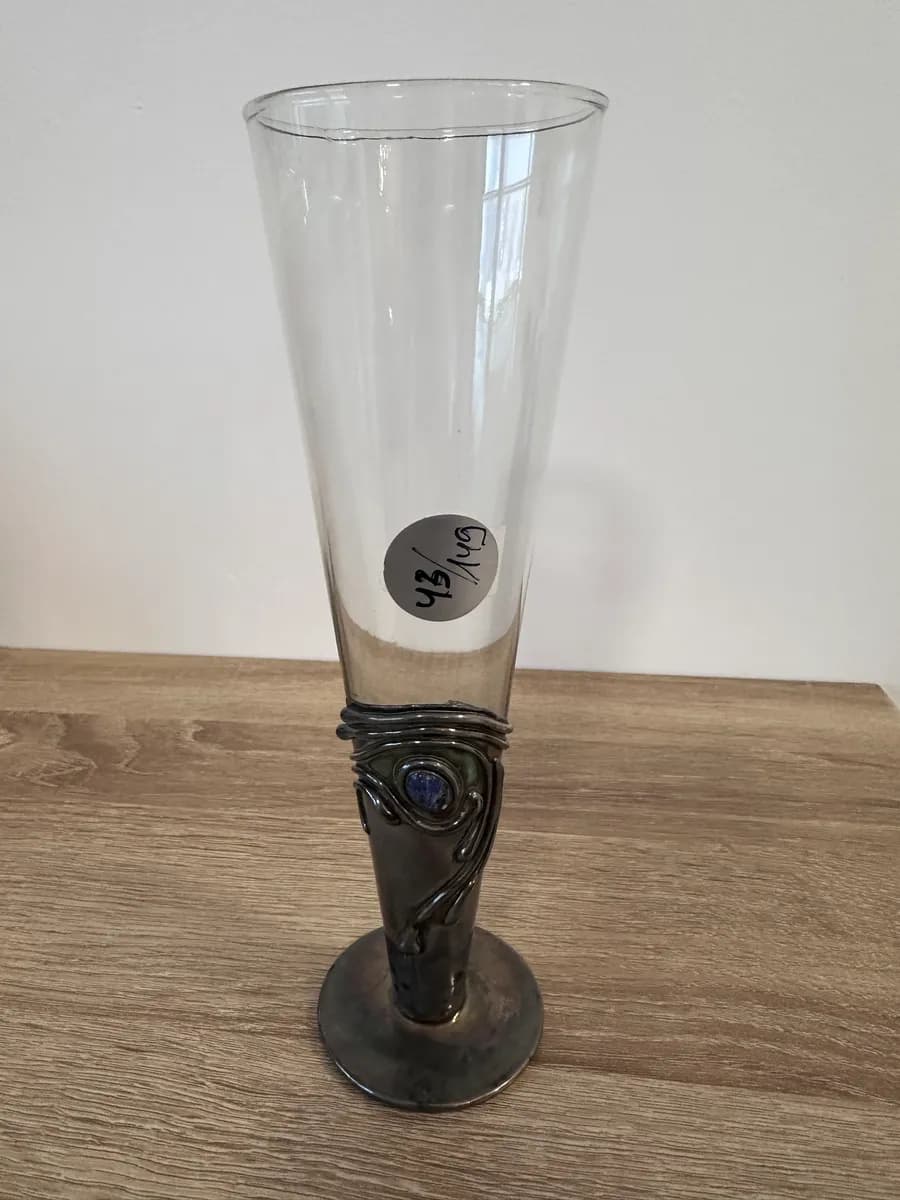 David Barak Art Glass Goblet with Sterling Silver Overlay, Signed 925 (15g) 4