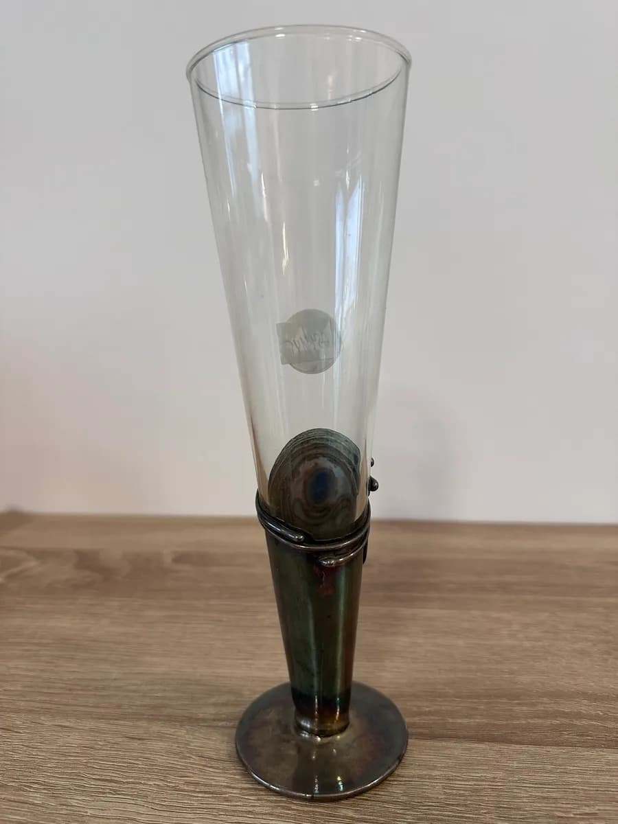 David Barak Art Glass Goblet with Sterling Silver Overlay, Signed 925 (15g) 5