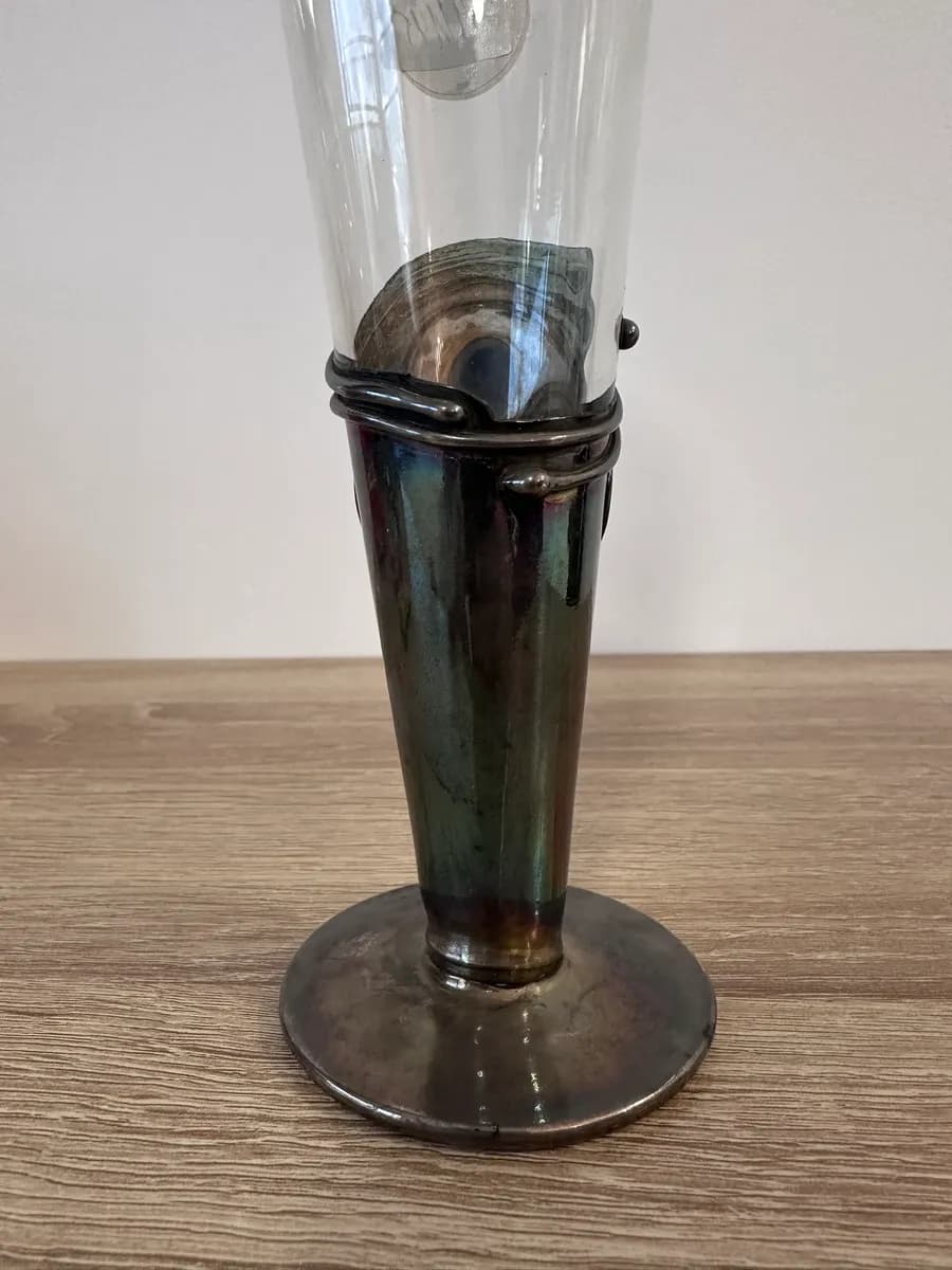 David Barak Art Glass Goblet with Sterling Silver Overlay, Signed 925 (15g) 6