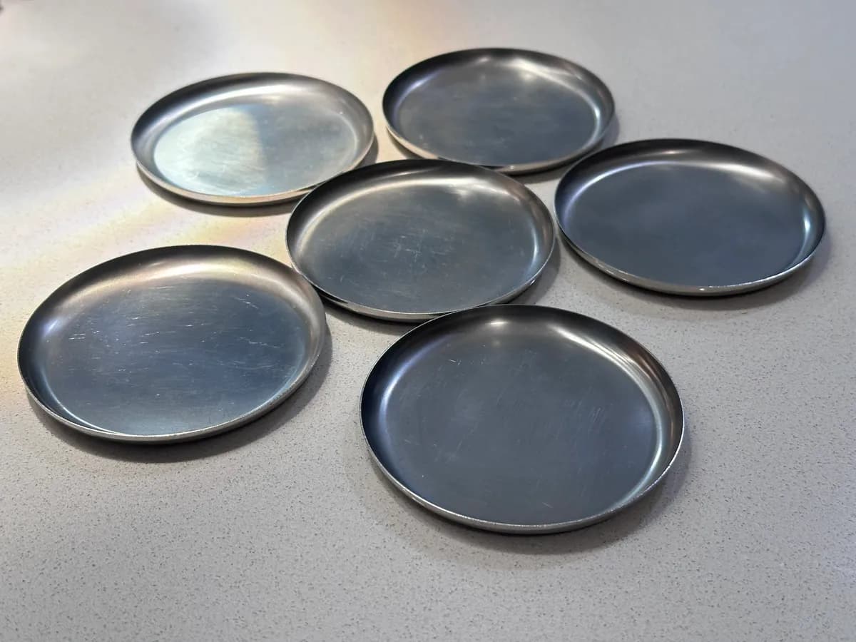 Vintage EFFEPI Italy INOX Stainless Steel Coaster Set of 6 3