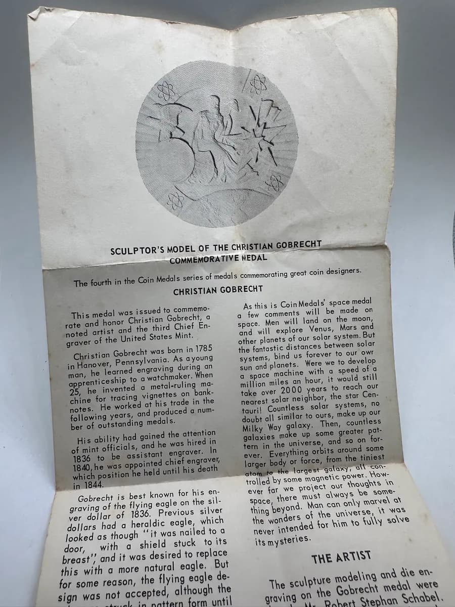 1963 Christian Gobrecht 'Coin Medals' Bronze Commemorative Medal (76mm) 6