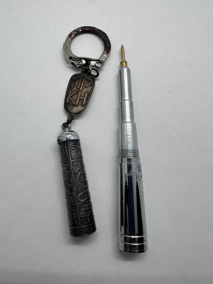 Vintage Keren Hayesod (KH) Keychain Pen with Silver Twelve Tribes Sleeve, Israel 5