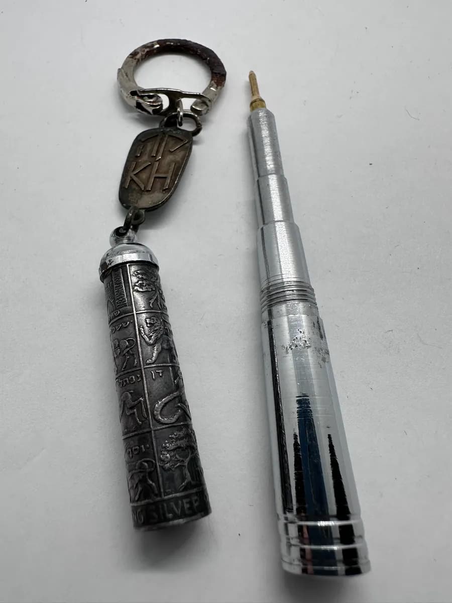 Vintage Keren Hayesod (KH) Keychain Pen with Silver Twelve Tribes Sleeve, Israel 6