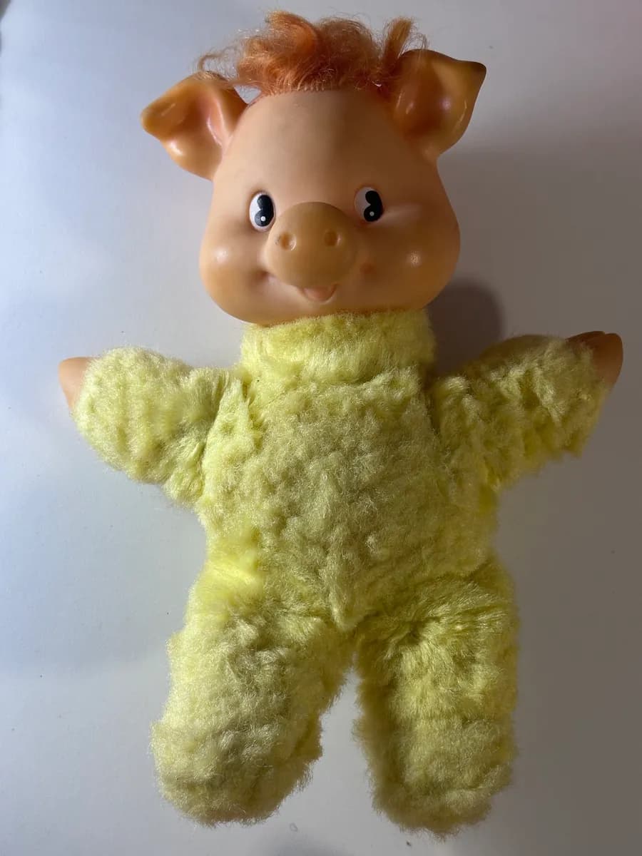 Vintage Soviet Rubber and Fabric Pig Doll
