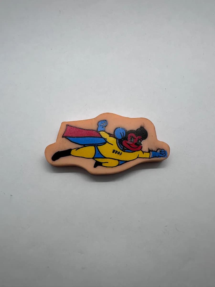 Vintage 80s SUPER MOUSE Novelty Shaped Eraser - Rare Character Rubber Toy NOS