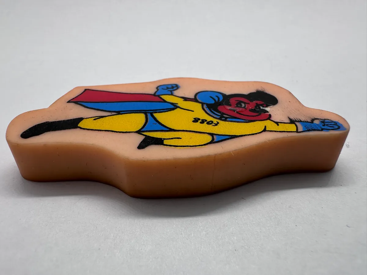 Vintage 80s SUPER MOUSE Novelty Shaped Eraser - Rare Character Rubber Toy NOS 2