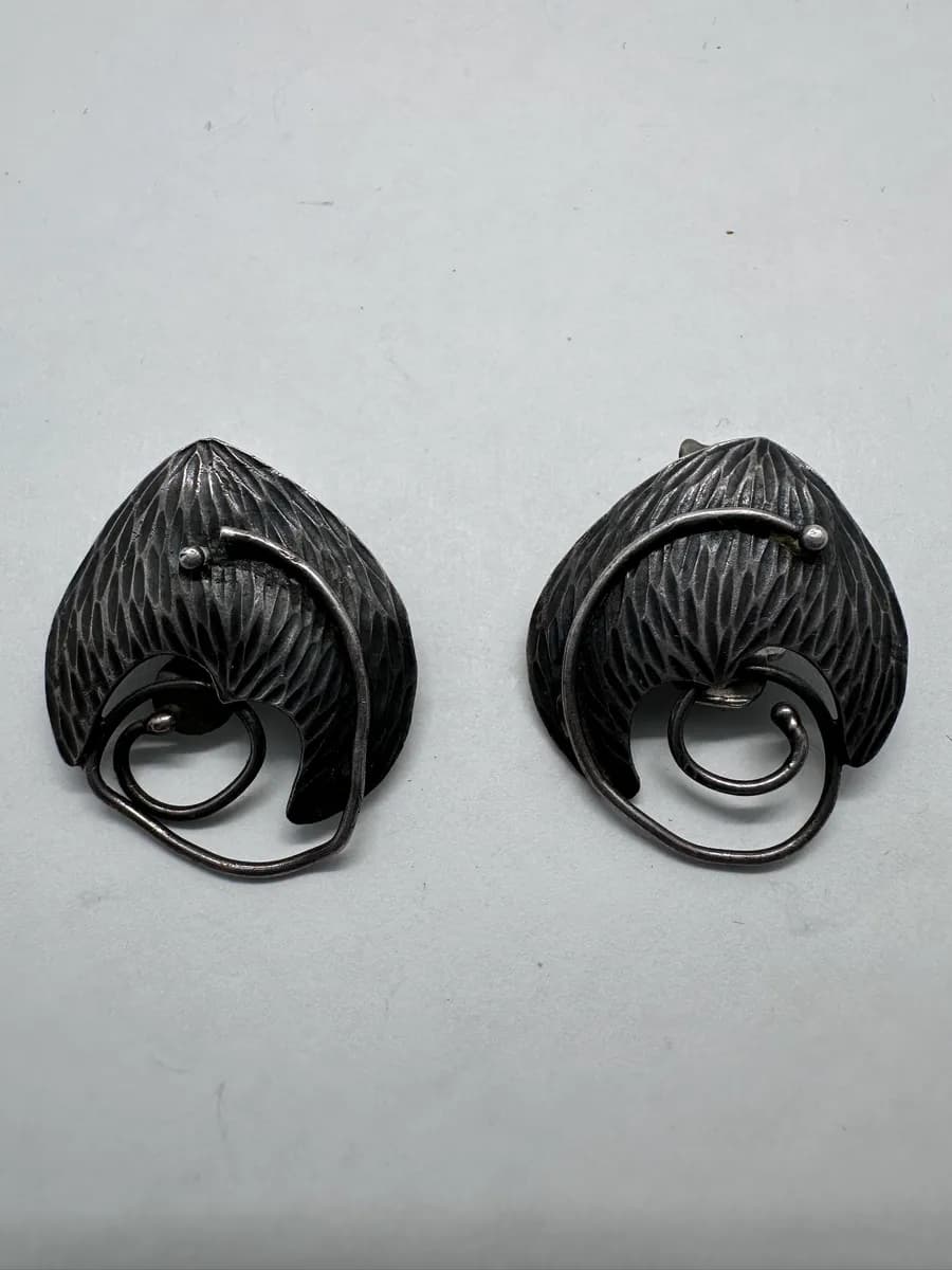 Vintage Sterling Silver Modernist Brutalist Sculptural Earrings