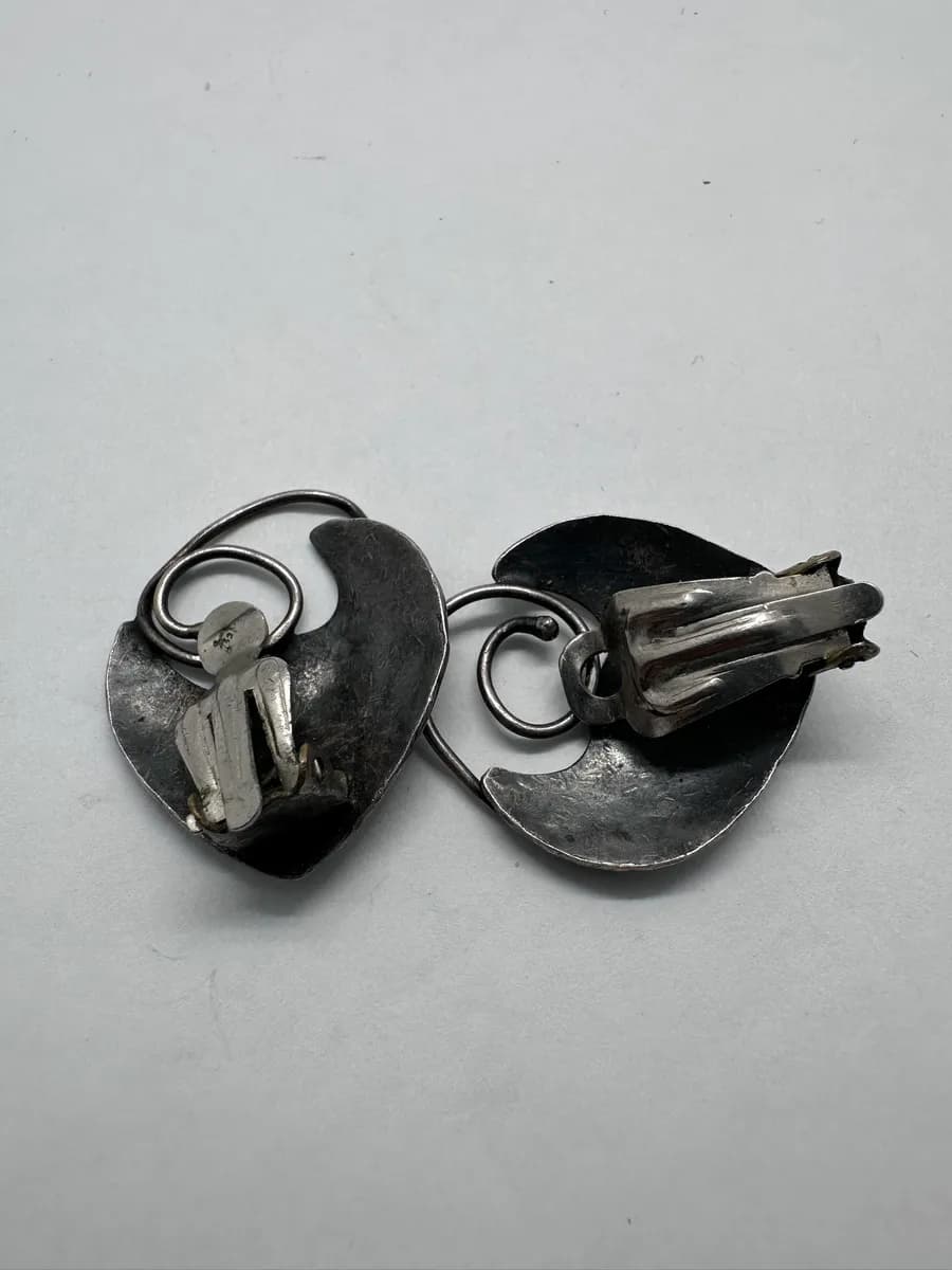 Vintage Sterling Silver Modernist Brutalist Sculptural Earrings 4