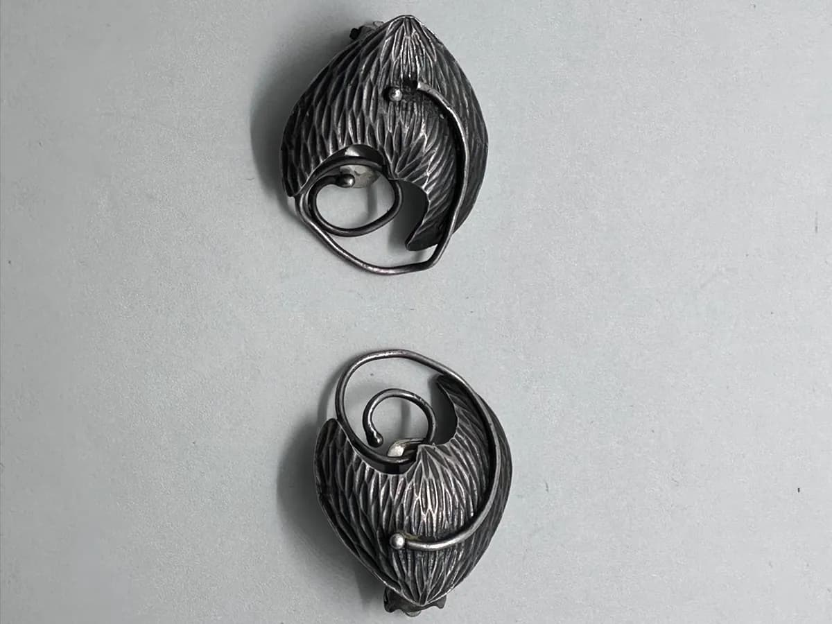 Vintage Sterling Silver Modernist Brutalist Sculptural Earrings 6