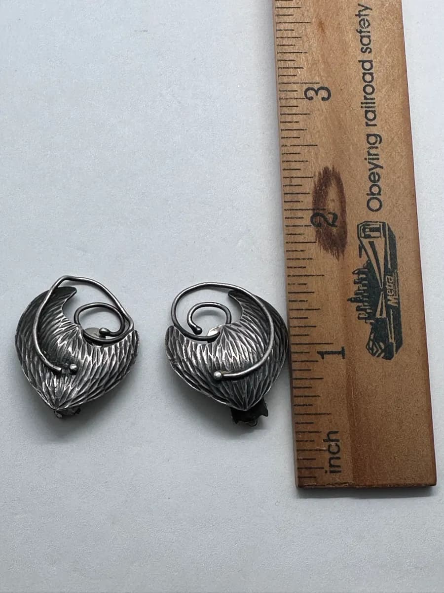 Vintage Sterling Silver Modernist Brutalist Sculptural Earrings 7