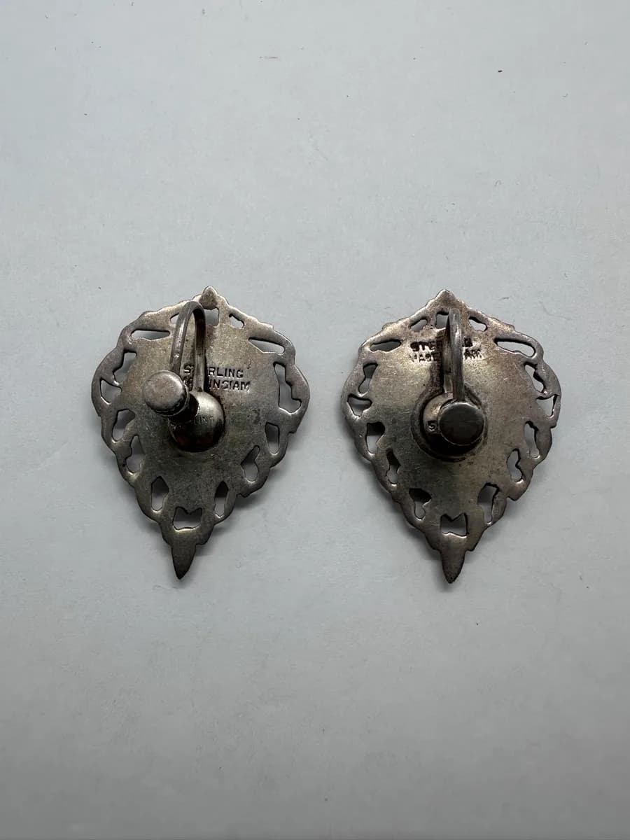 Vintage Siam Sterling Niello Mekkala Goddess Earrings (Thai Dancer) 3