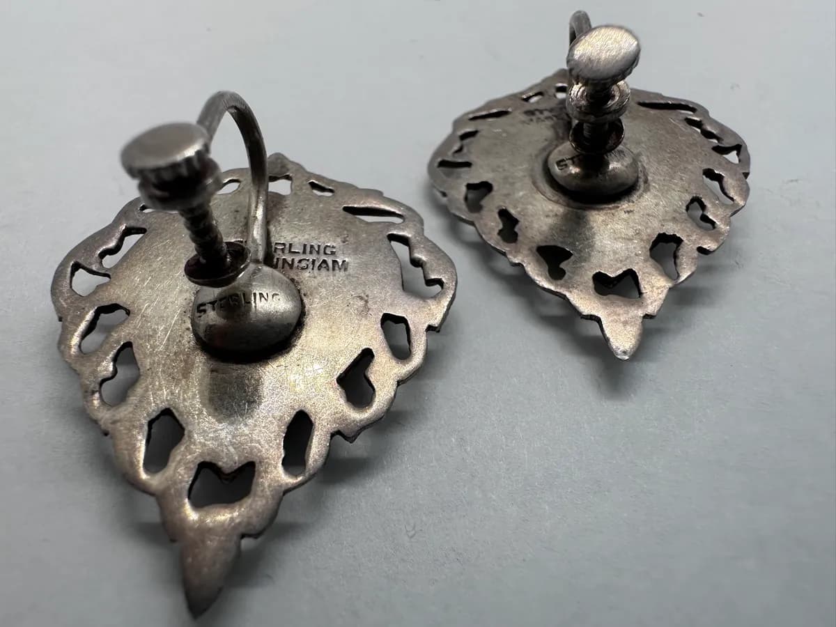 Vintage Siam Sterling Niello Mekkala Goddess Earrings (Thai Dancer) 4