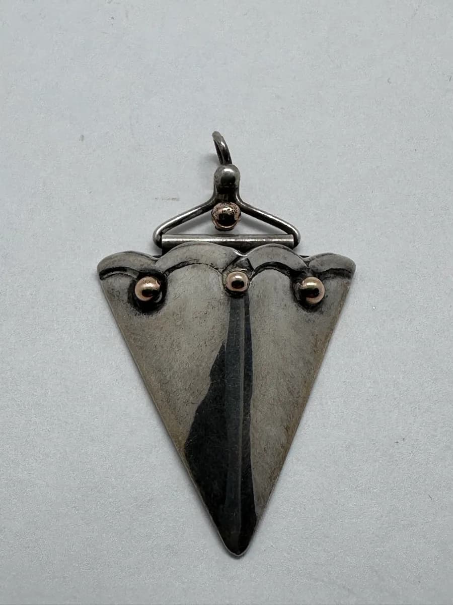 Sterling Silver 925 Handmade Modernist Pendant with 14K Gold Gilded Accents