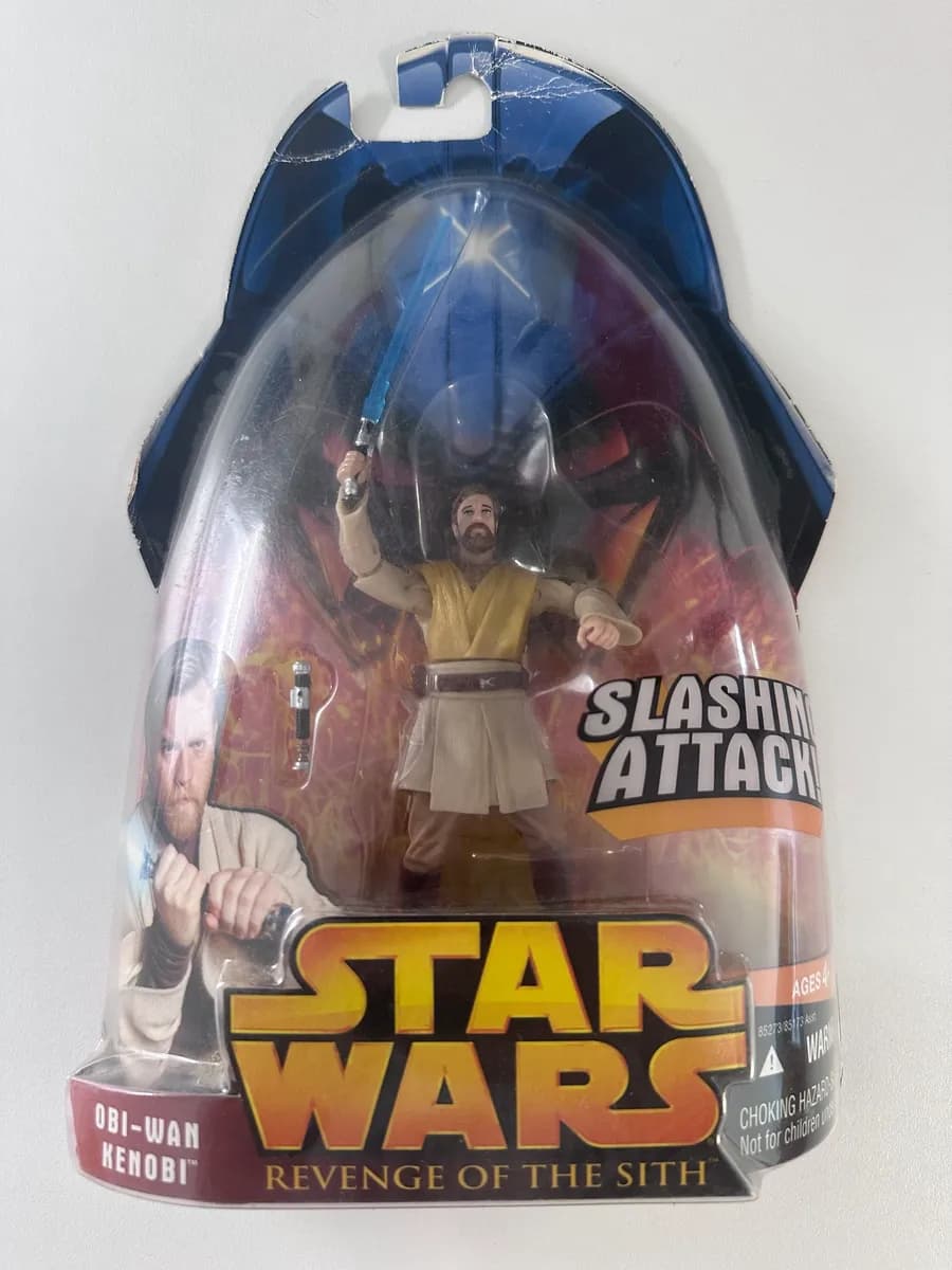 Star Wars Revenge of the Sith Obi-Wan Kenobi #1 Slashing Attack, Hasbro 2005, Carded