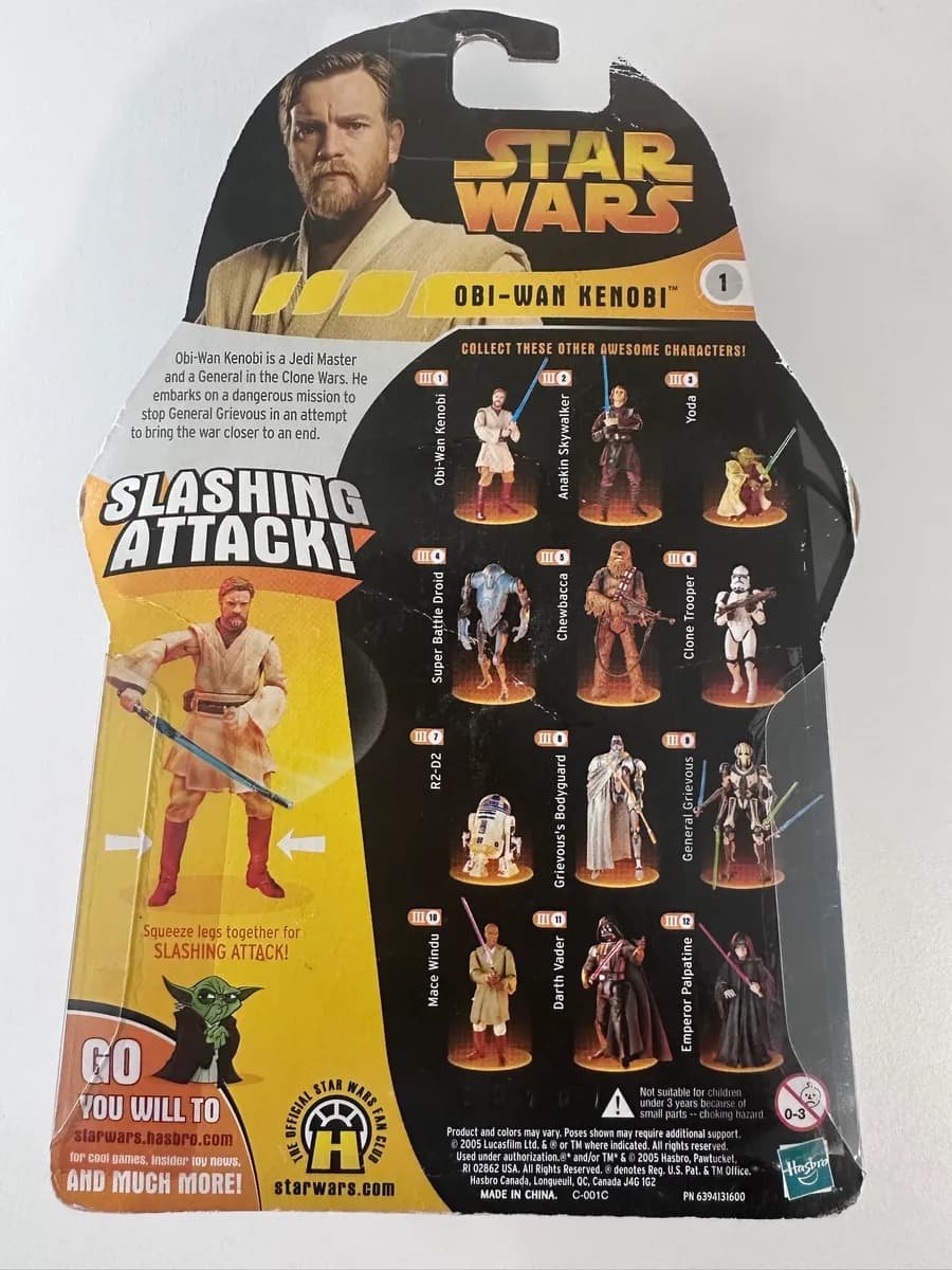 Star Wars Revenge of the Sith Obi-Wan Kenobi #1 Slashing Attack, Hasbro 2005, Carded 2