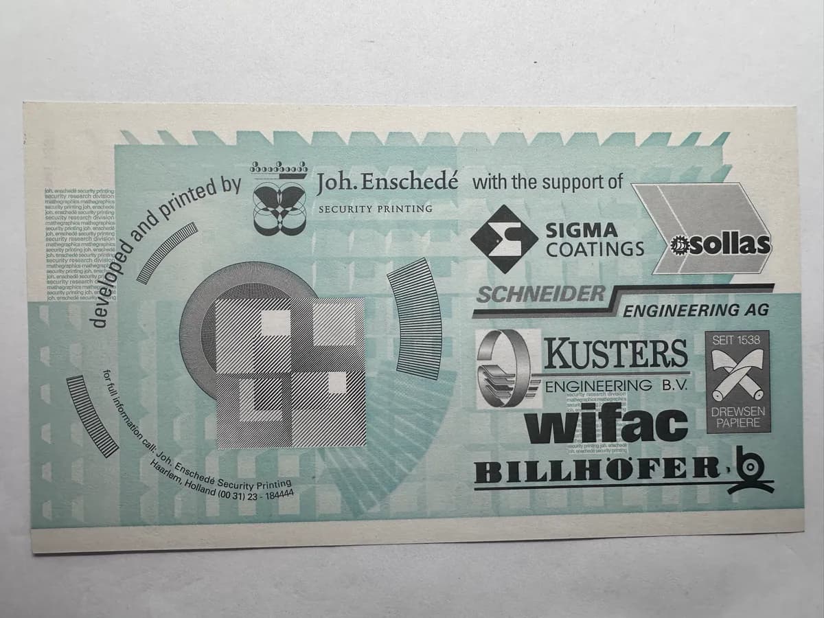 Joh. Enschedé 200 Units Security Test Note, 1995, UNC 2
