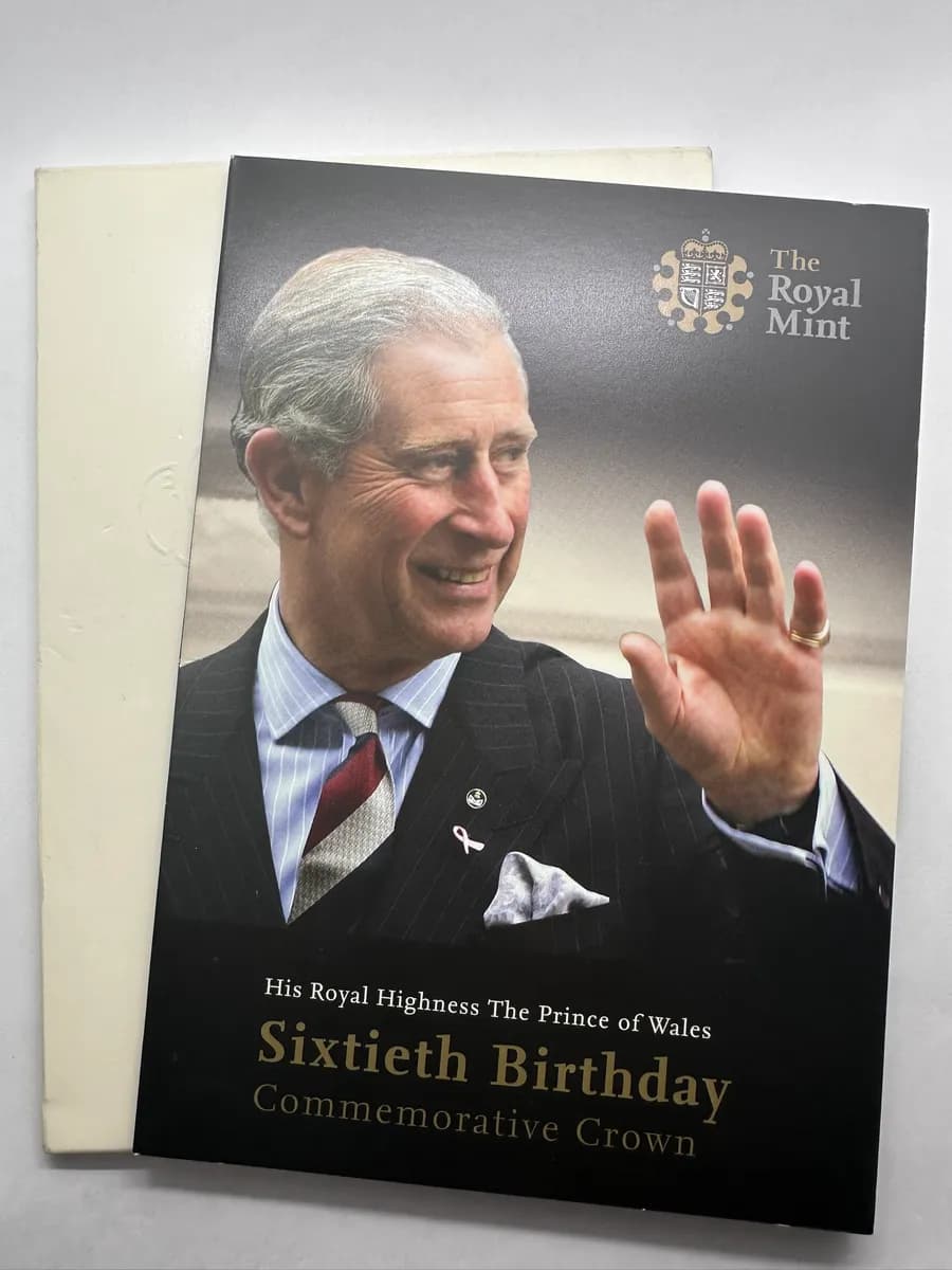 2008 UK £5 Crown, Prince of Wales 60th Birthday, Royal Mint BU Pack