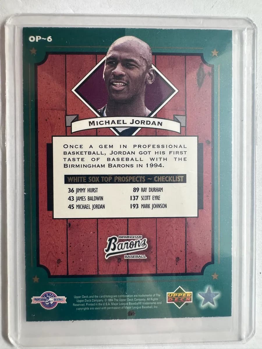 Michael Jordan 1995 Upper Deck Minors Organizational Pro Files #OP-6 Birmingham Barons 2