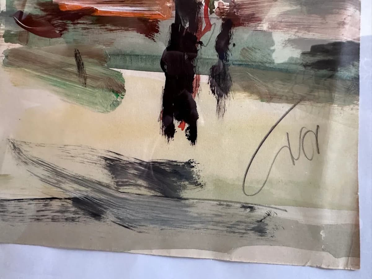 Mordechai Avniel Original Signed Mixed Media on Paper, Cityscape with Minaret, 51x34 cm 4