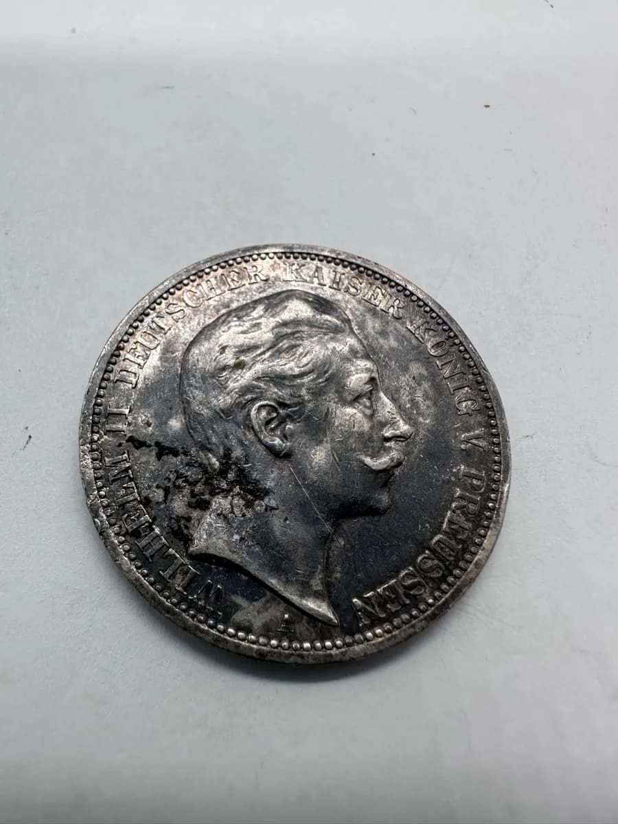 Prussia (German Empire) 3 Mark 1909-A Wilhelm II, Berlin Mint, KM#527, .900 Silver 16.52g