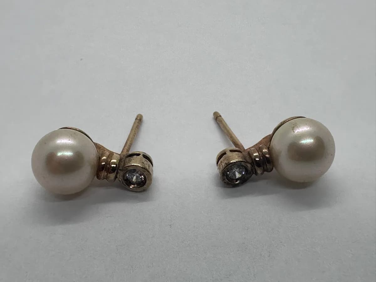 Vintage Majorica 925 Gold-Plated Silver Pearl and CZ Earrings, Spain 3