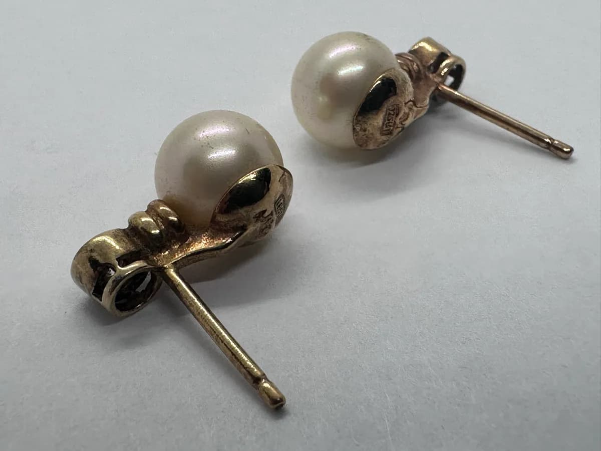Vintage Majorica 925 Gold-Plated Silver Pearl and CZ Earrings, Spain 6
