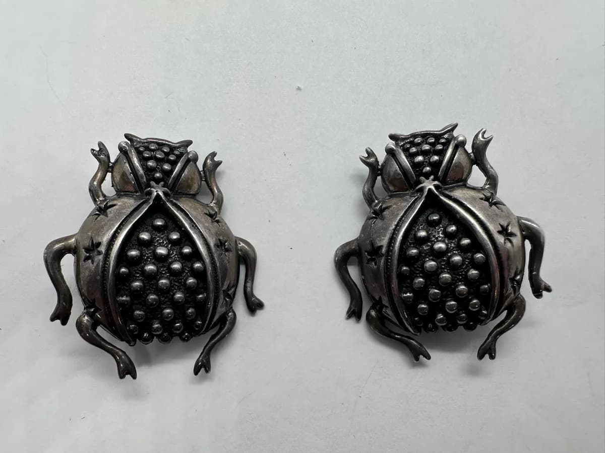 Pair of Taxco Mexico Sterling Silver Scarab Beetle Pins (925)