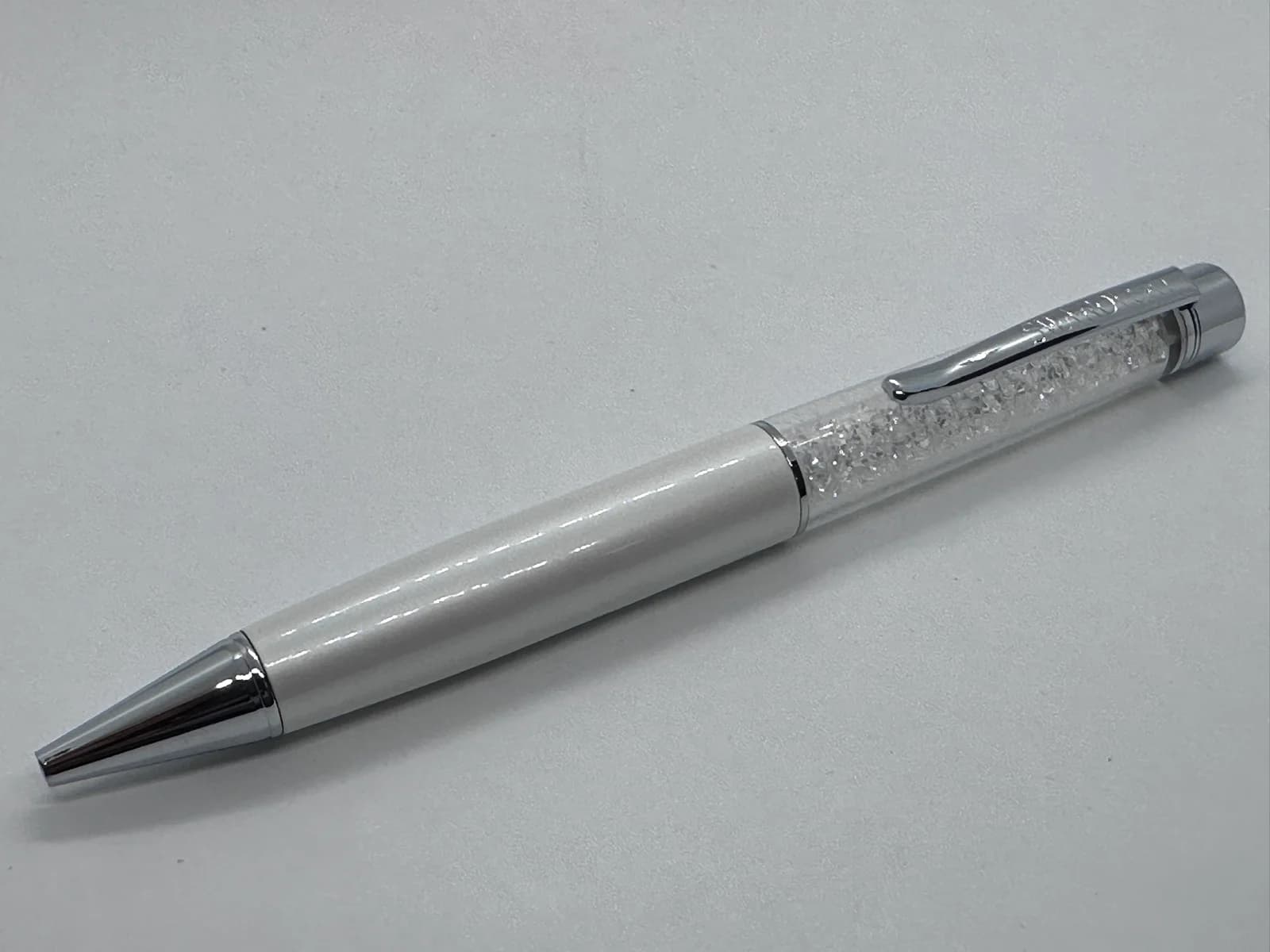 Swarovski Crystalline Ballpoint Pen, White Pearl Lacquer with Clear Crystals, Velvet Pouch 3