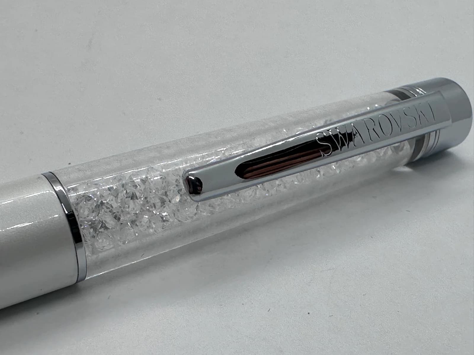 Swarovski Crystalline Ballpoint Pen, White Pearl Lacquer with Clear Crystals, Velvet Pouch 4